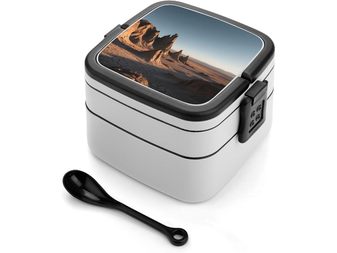 Lancheira Bento Black Rock Desert Dupla Para Adultos Com Colher E Alça, À Prova De Vazamentos, Empilhável Em Uma Única