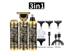 Compatível Kit De Barbeador Multifuncional 3 Em 1, Design Dragão, Motor Potente, Recarregável Usb, Para Barba, Cabelo E Pelos Nasais Port...