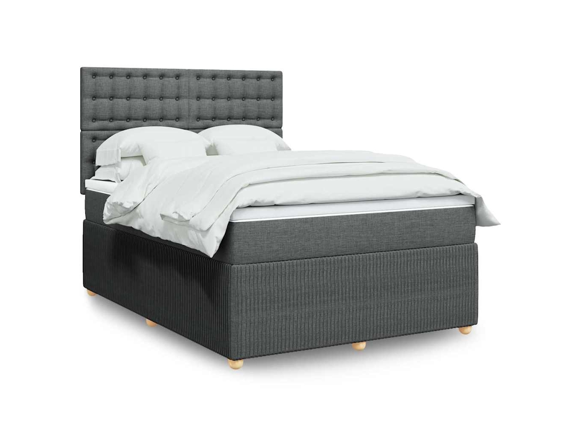 Vidaxl Cama Com Molas/colchão 140x200 Cm Tecido Cinzento-escuro