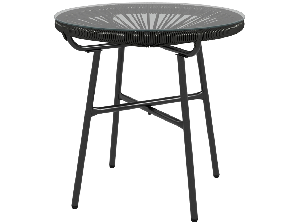 Mesa Jardim Boho Lateral Rattan Pe Vidro Temperado Preta VELTRIX
