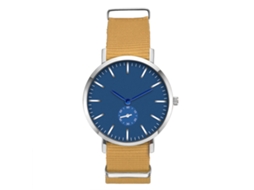 Relógio masculino de quartzo com pulseira de nylon bege casual e elegante.