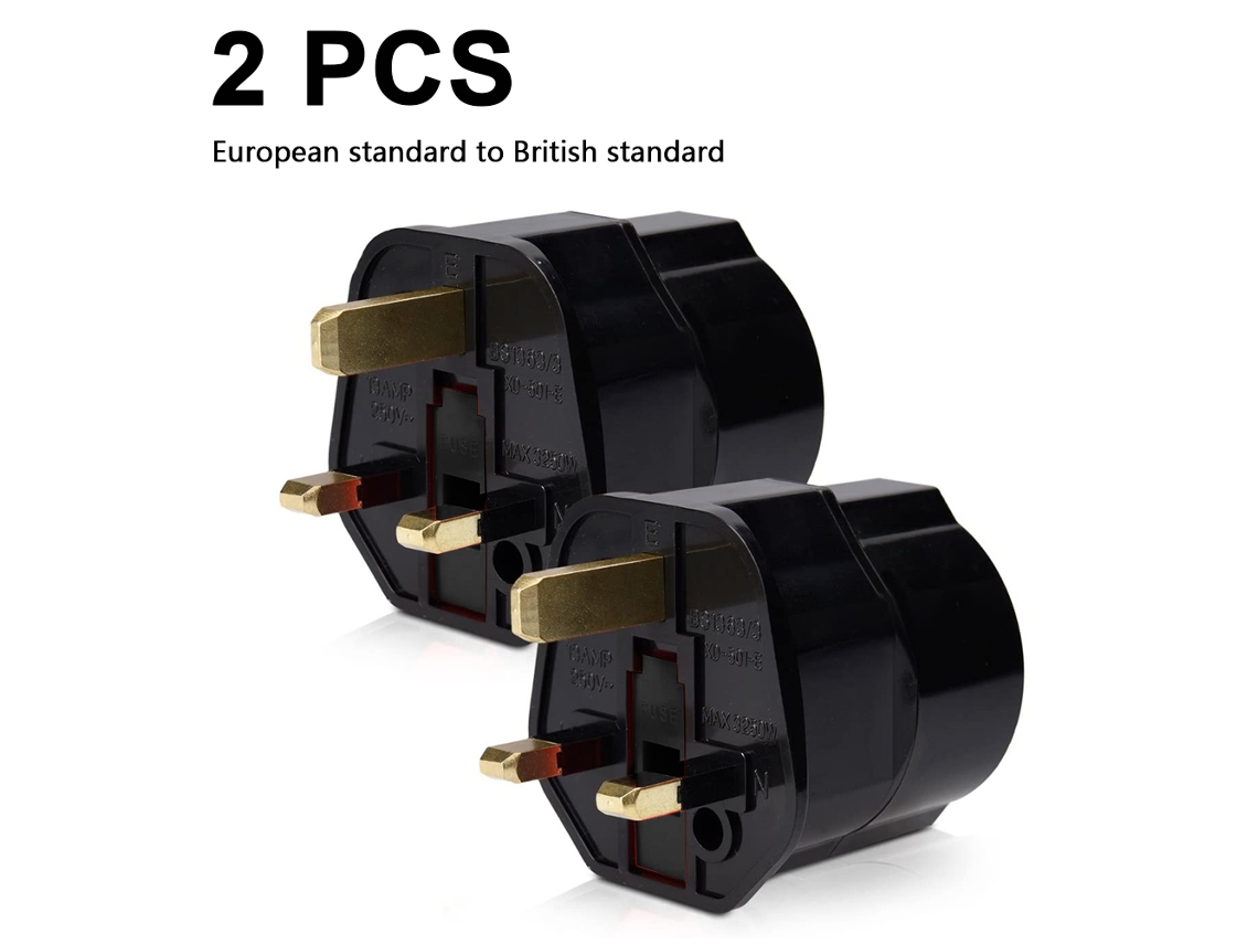 Adaptador De Tomada Padrão Europeu Para Britânico, Conjunto De 2 Unidades