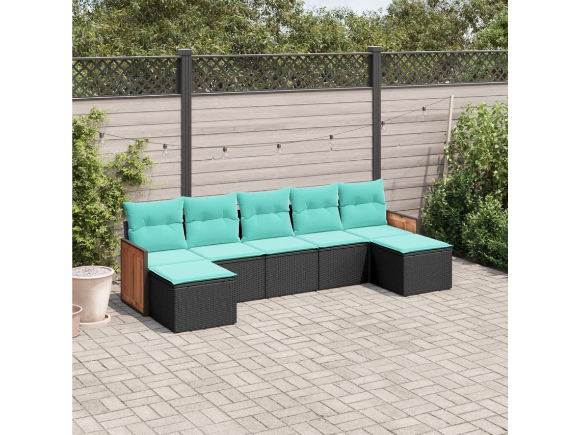Vidaxl Conjunto De Sofá De Jardim Com 7 Peças E Almofadas Em Rattan Sintético Preto