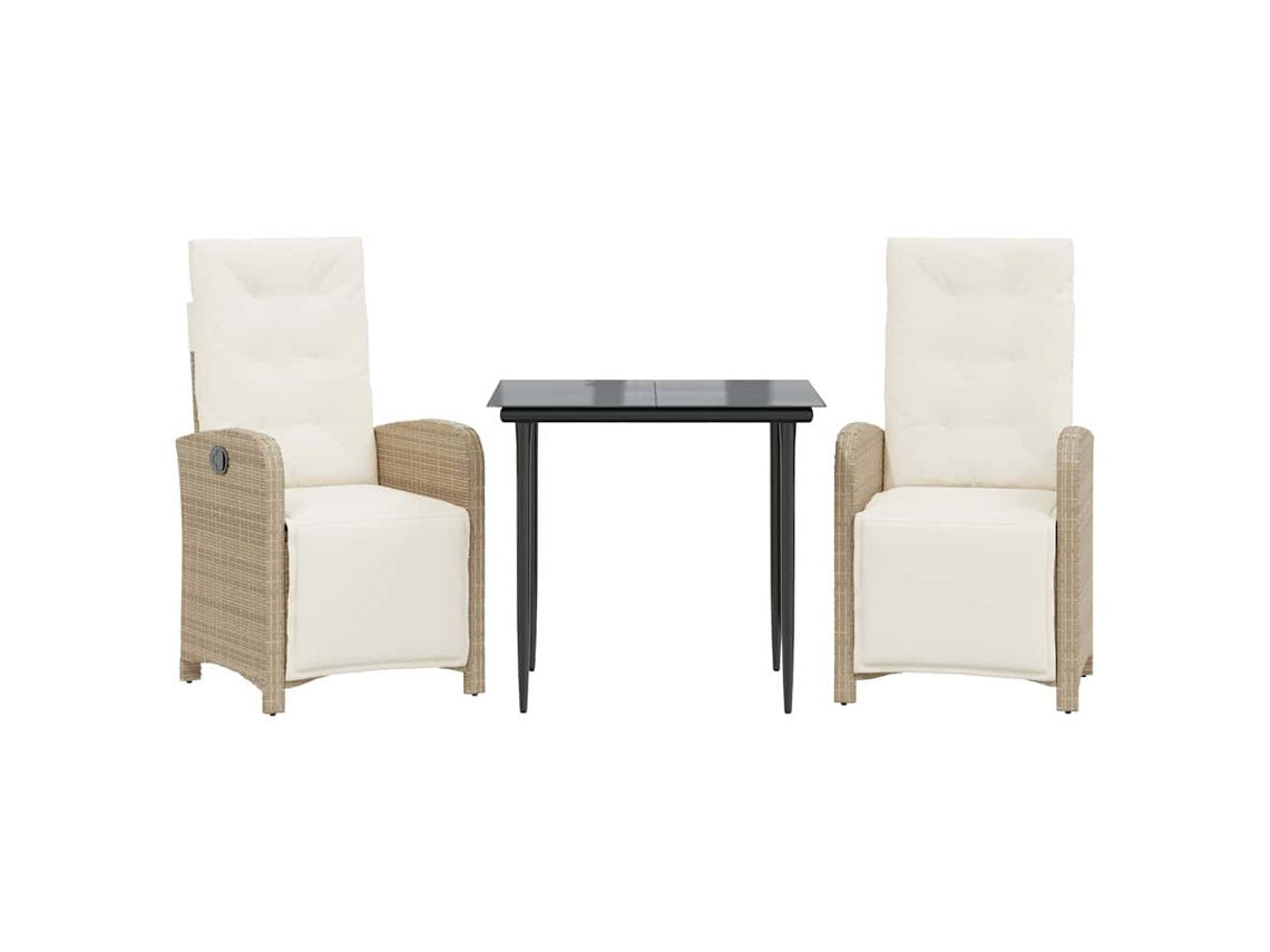 Conjunto 2 Conjunto De Bistrô Vidaxl Bege Vime Pe (80 X 80 X 74 Cm)