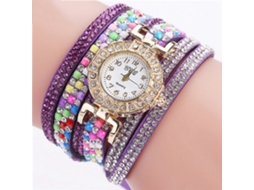 Relógio de Pulseira Feminino Fashion com Strass Multicamadas e Veludo Quartz Roxo
