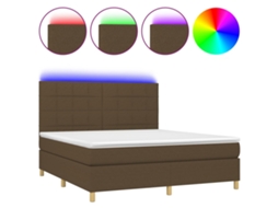 Cama Box Spring VIDAXL Colchão/LED (Castanho - Tecido - 180 x 200 cm)