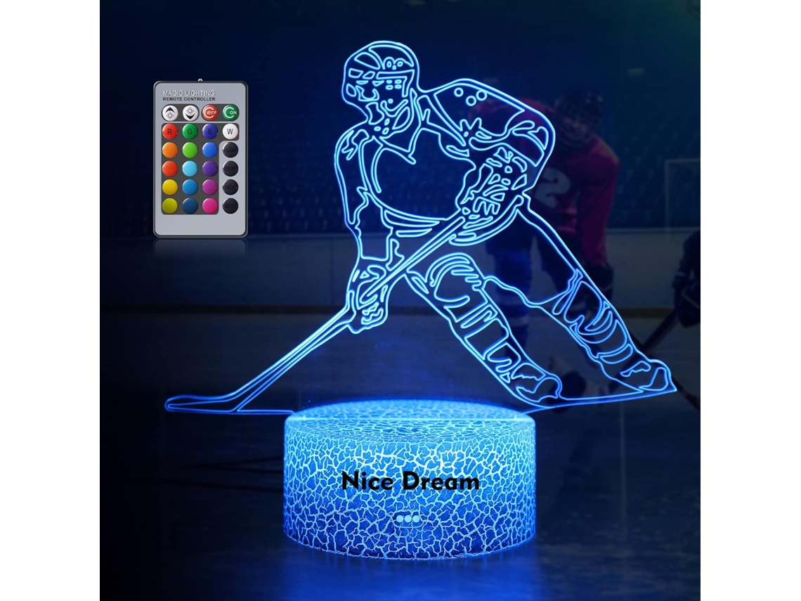 Luminria Noturna Infantil 3d De Jogador De Hquei Com 16 Cores Que Mudam De Cor Aquaforge