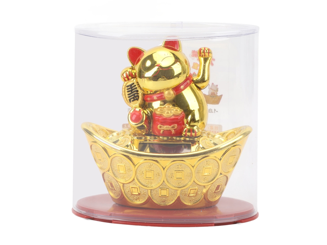 Gato da Sorte com Braço Móvel Alimentado por Energia Solar Lingote Gato Bem vindo Chinês Decorativo para Balcão de Caixa