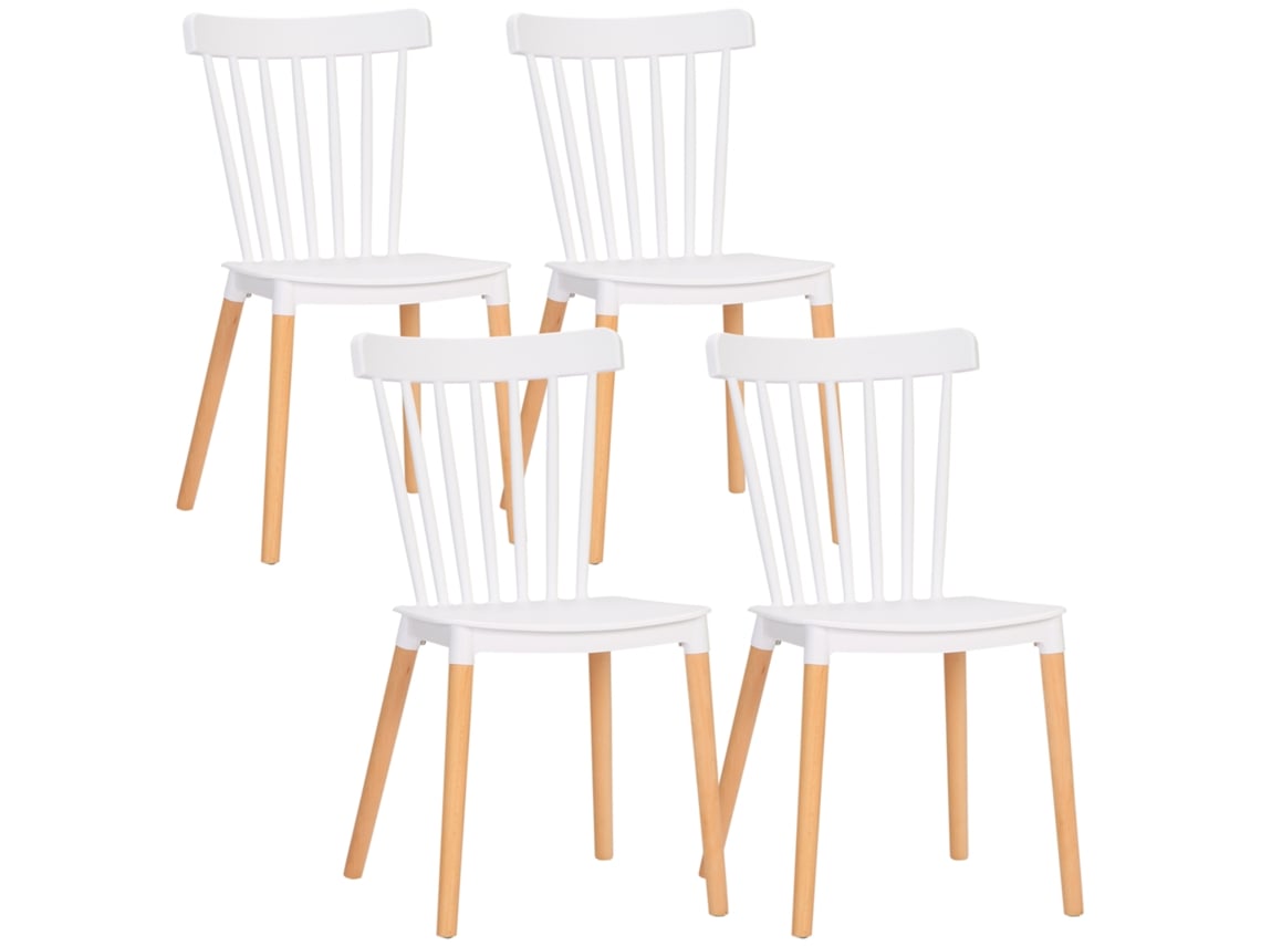 Conjunto de 4 Cadeiras Pp e Madeira de Faia Cor Branco e Madeira 48x52,5x83cm Homcom