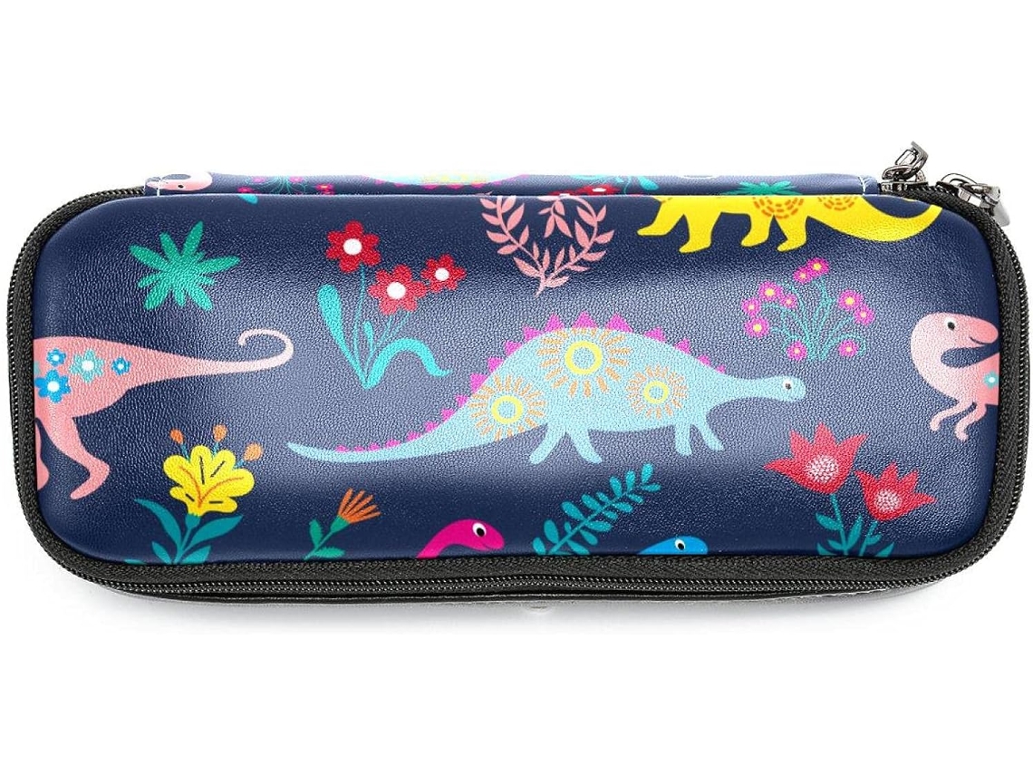 Estojo Lápis Com Estampa Floral De Dinossauro, Azul Marinho, Grande Capacidade, Canetas, Marcadores