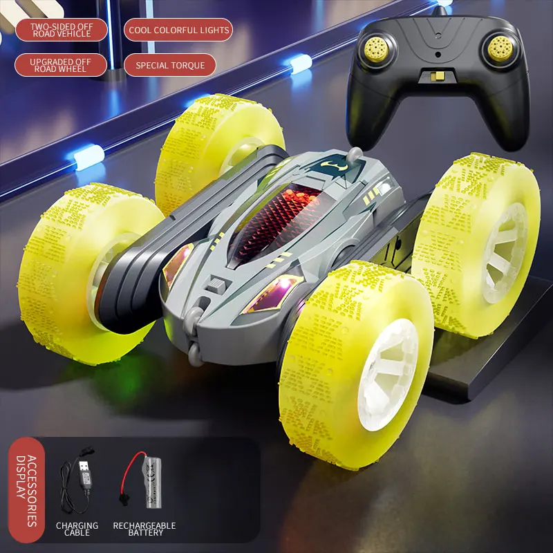 Carro Acrobático Controlado Remotamente, com Giro Duplo, para Drift, com Luzes MDUG (amarelo)
