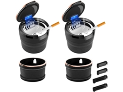 Conjunto De 2 Cinzeiros Para Carro Com Tampas Removíveis, Sem Fumaça, Com Luz Led Azul, Cinzeiro Portátil