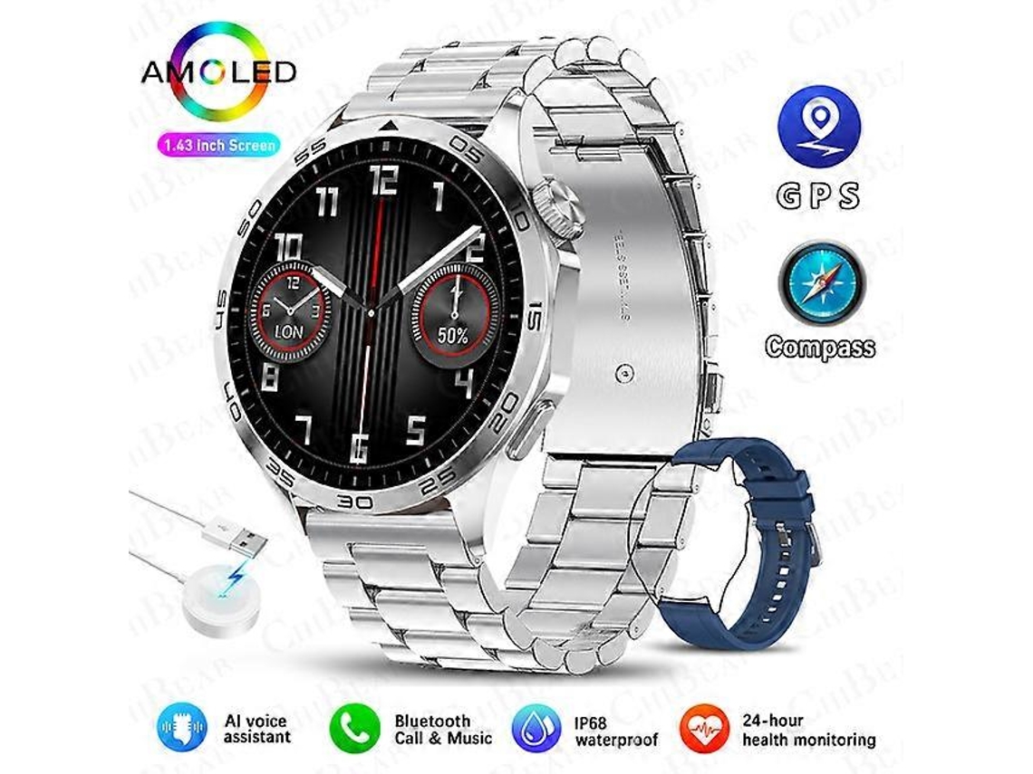 Relógio inteligente 4 GPS para adultos, tela HD de 1,43 polegadas 466466, display sempre ativo, chamadas Bluetooth, Ly Ebike Smartwatch para Android e iOS