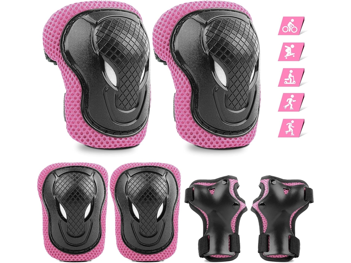 Conjunto de 6 Equipamentos de Proteção AQUAFORGE para Crianças: Joelheiras, Protetores de Pulso ajustáveis para Skate e Patins