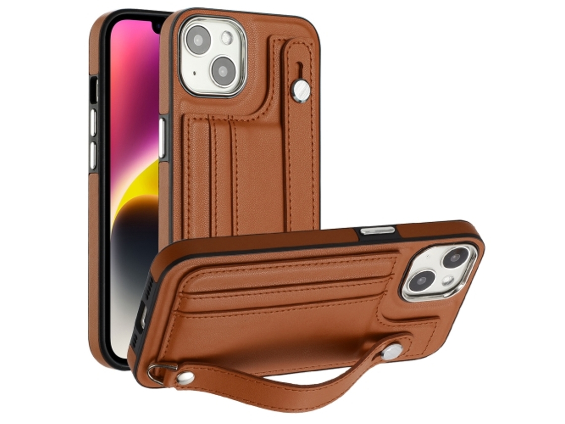Capa Mobile Phone Cases Shockproof With Wrist para iPhone 13 Pele Castanho