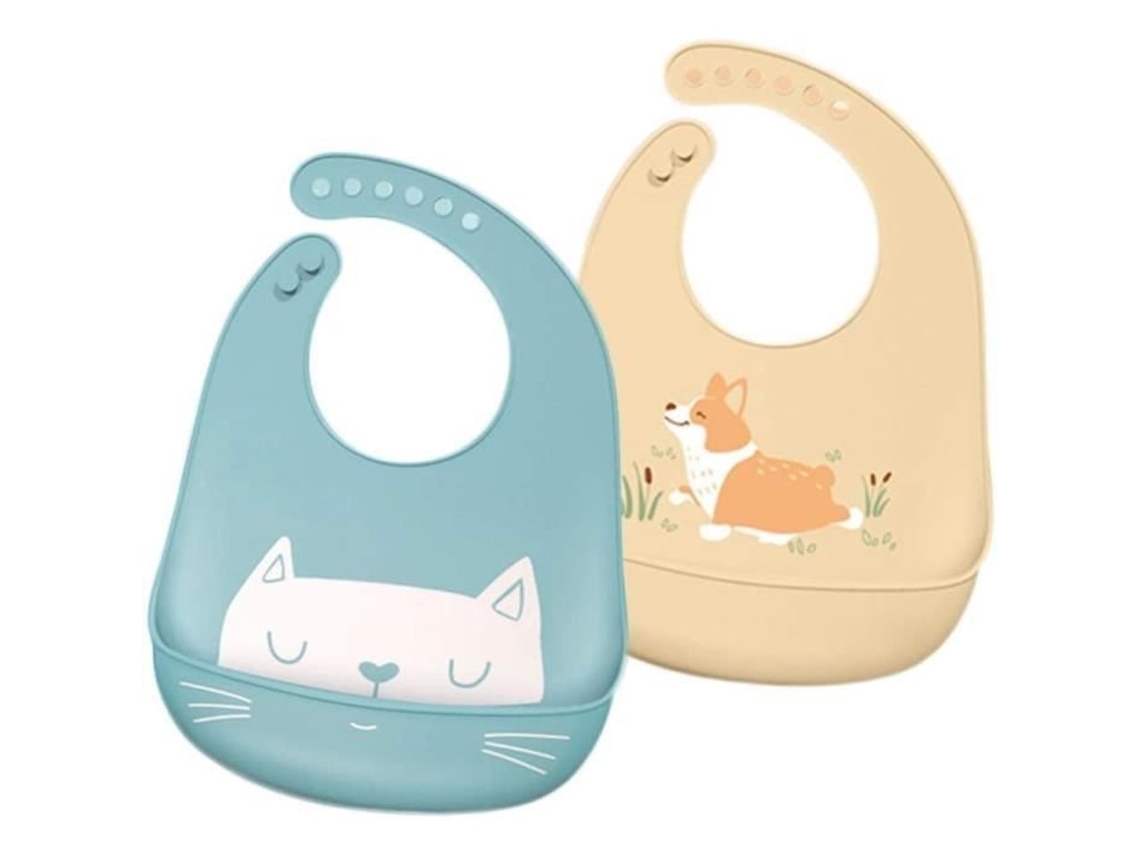 Babadores de Silicone Macio para Bebês, Pacote com 2 Unidades. Impermeáveis ​​e Fáceis Limpar Silicone Ultramacio com Ampla Abe AQUAFORGE