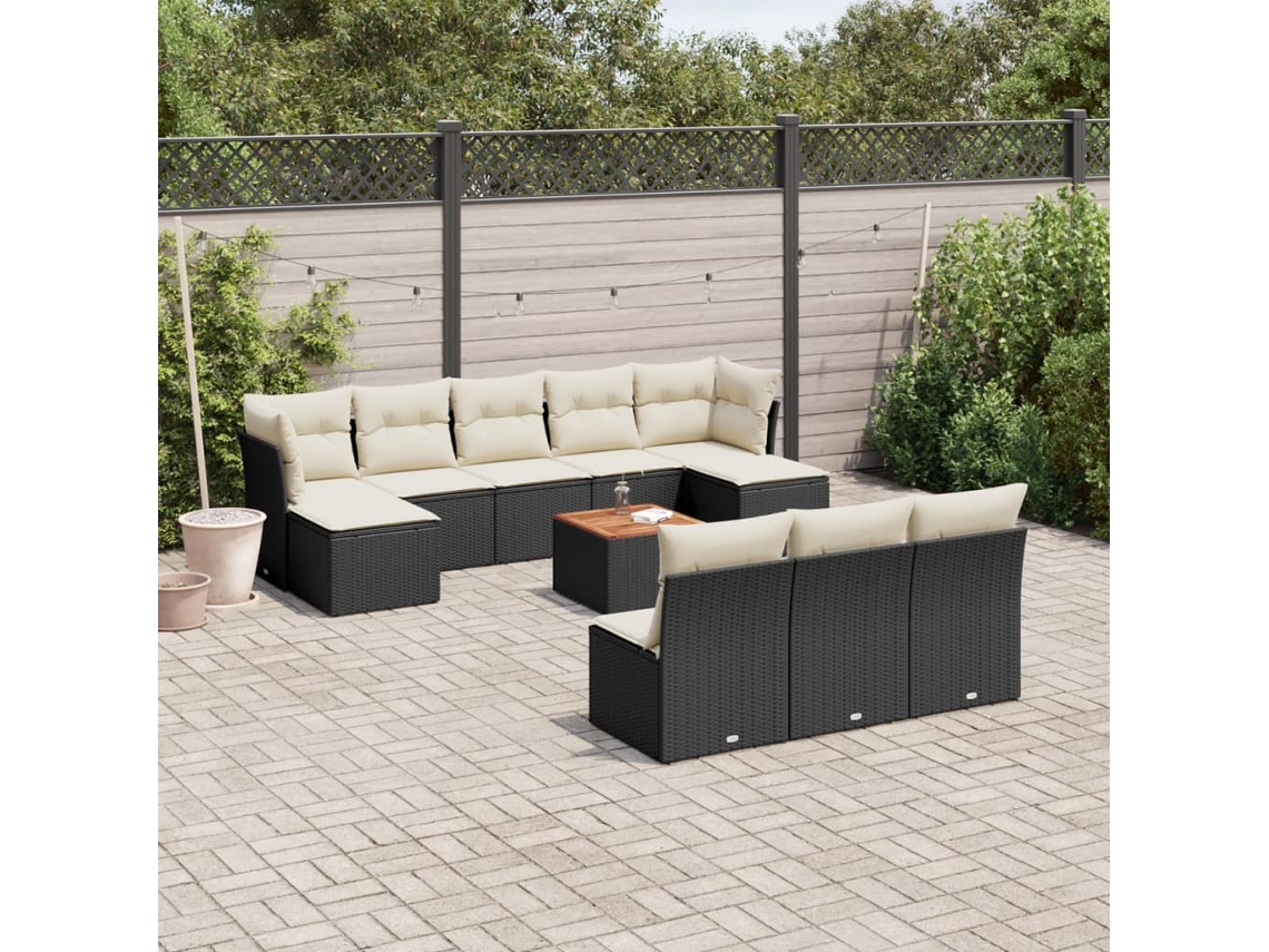 Vidaxl 11 Pcs Conjunto Sofás De Jardim C/ Almofadões Vime Pe Preto