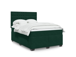 Vidaxl Cama Com Molas/colchão 140x190 Cm Veludo Verde-escuro