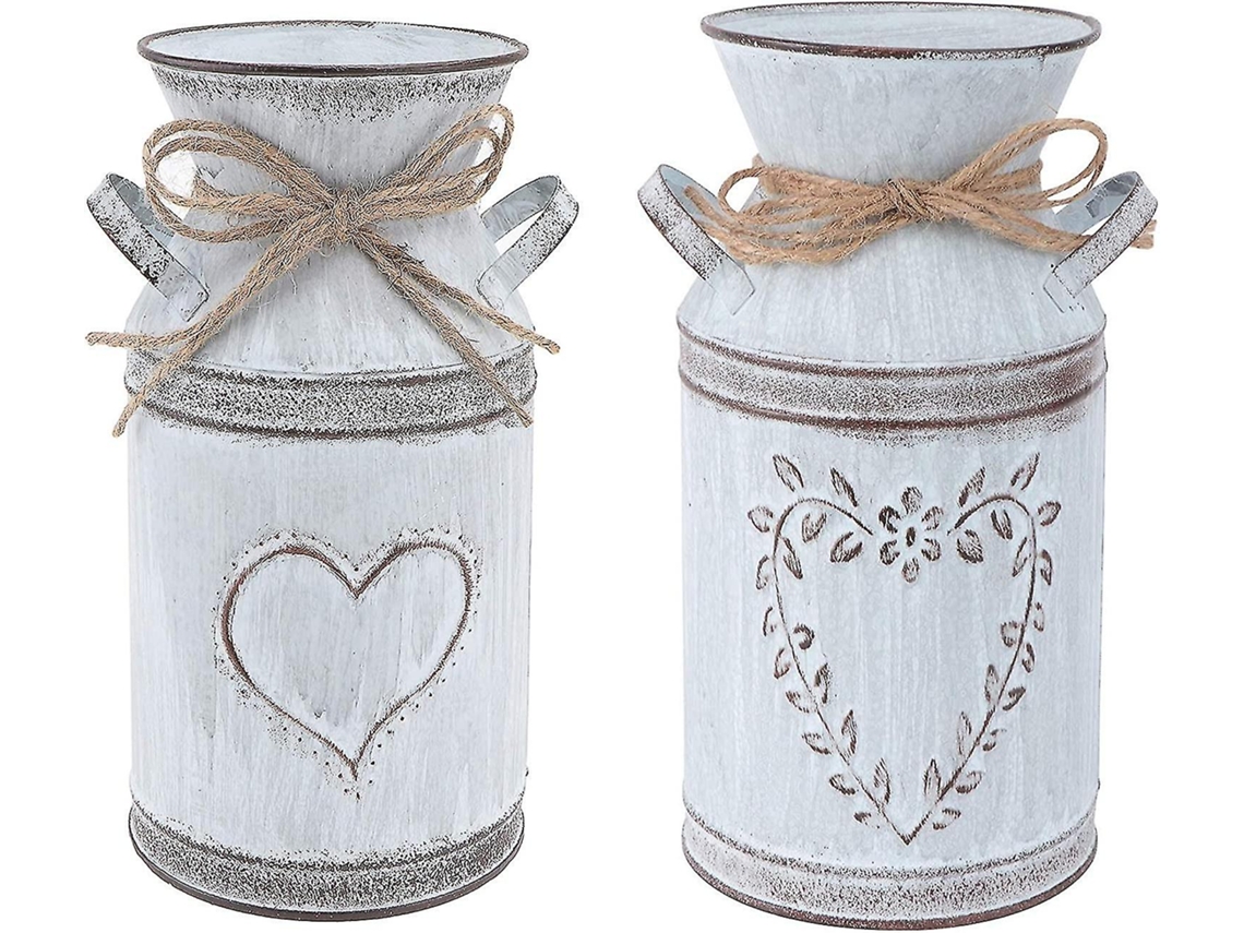 Omni 2 Jarras de Leche Corazón Vase de Metal Rústico Decorativo Estilo Campestre Maceta Plantador Rural para Hogar Jardín
