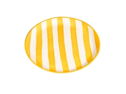 Conjunto de 2 mesas de cerâmica acetinada com listras feitas à mão, 28 cm, fabricadas na Itália, design moderno amarelo para uma mesa muito elegante.