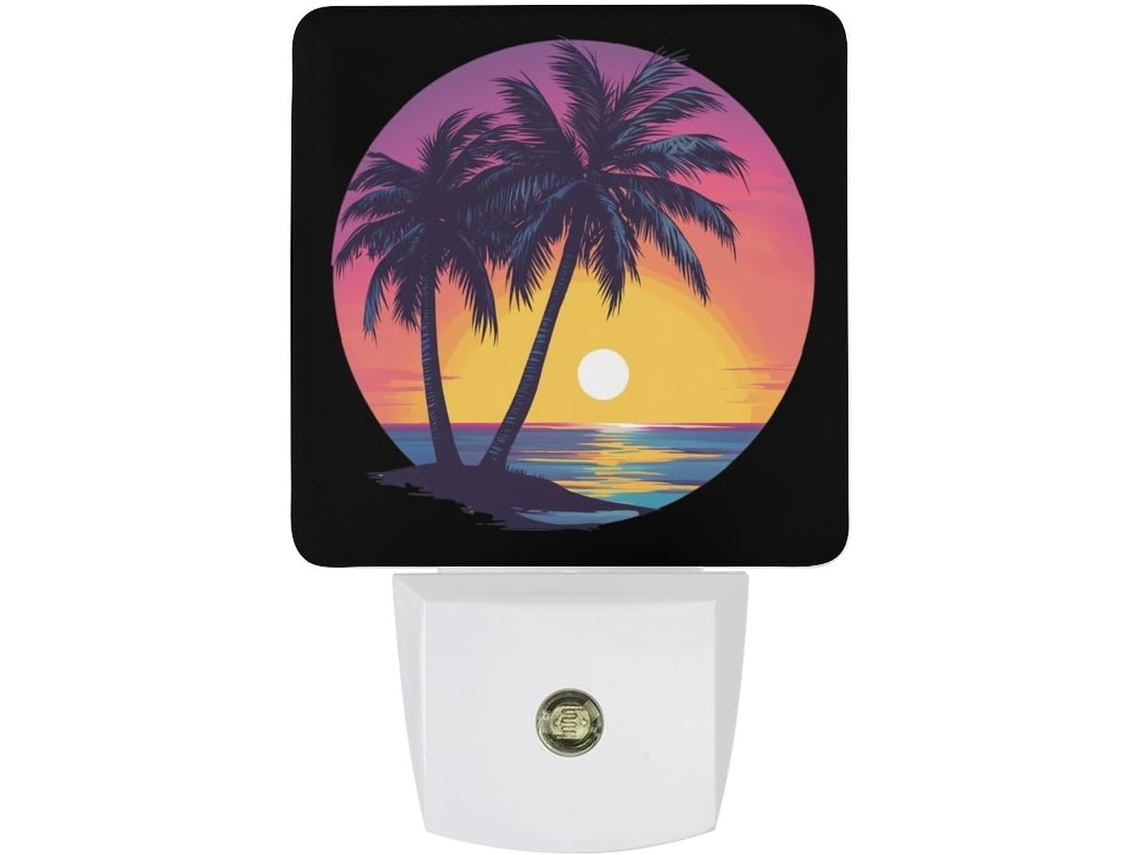 Luminária noturna clássica em formato de coqueiro, conectada à tomada, LED com sensor crepuscular.