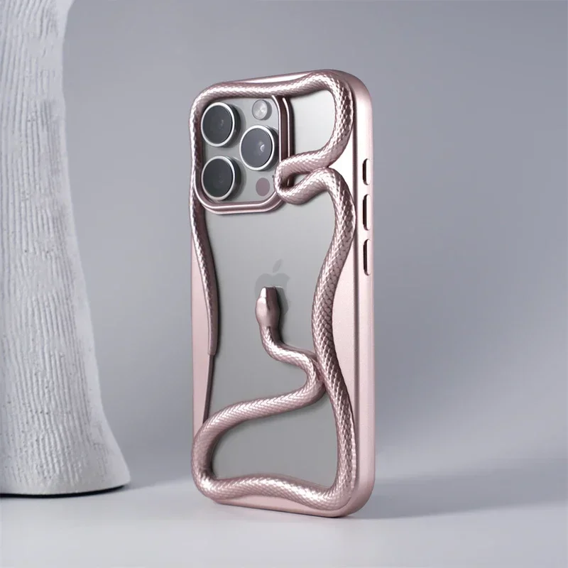 (rosa, Iphone 15) Capa Para Celular Com Estampa De Cobra 3d Vazada Para Dissipação De Calor, Capa Protetora À Prova De Choque