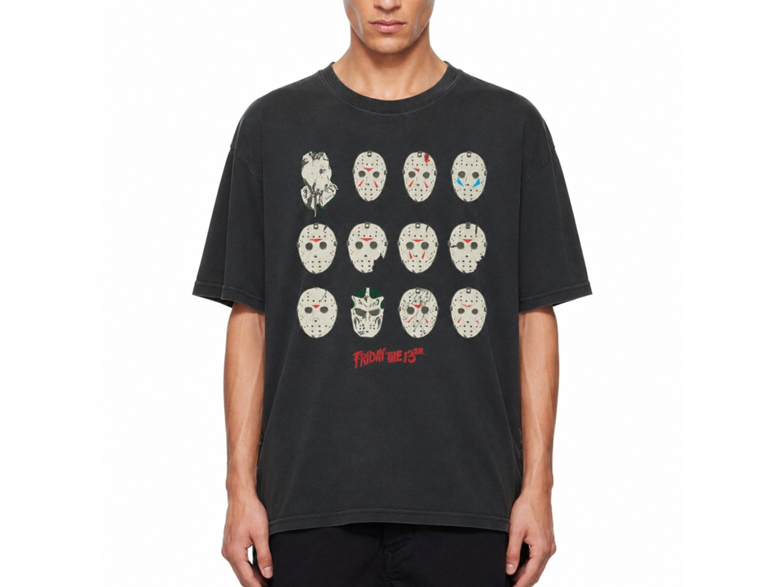 Rockinstone Friday The 13th Masks Black T-shirt Size:l