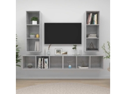 Vidaxl Armários De Parede Para Tv 4 Pcs Contraplacado Cinzento Cimento