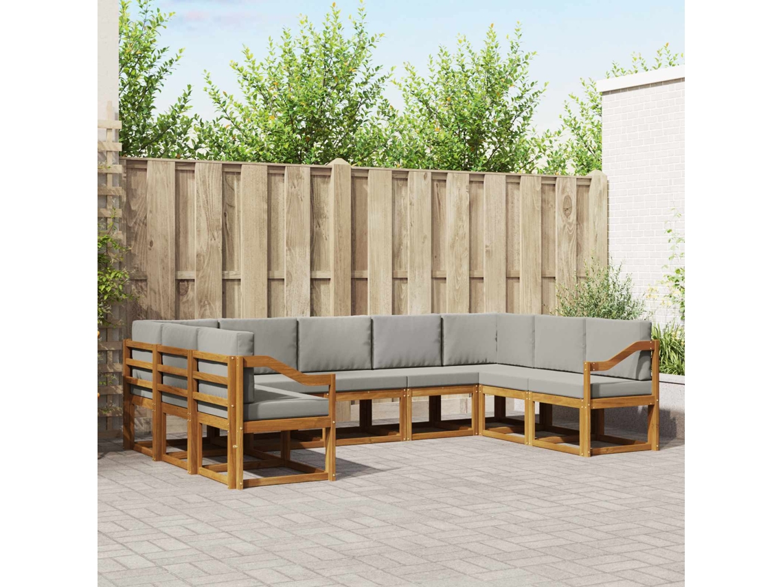 Vidaxl Conjunto De Sofás Para Exterior 9 Unid. Cinza Natural E Claro