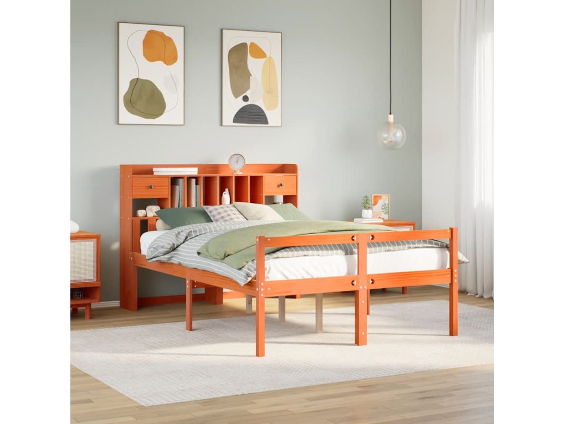 Vidaxl Cama Com Estante Sem Colchão 150x200 Cm Pinho Maciço