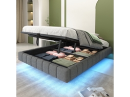 Cama Estofada Flutuante 140x200 Hidráulica Led Linho Cinza