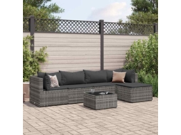 Vidaxl 6 Pcs Conjunto Lounge De Jardim C/ Almofadões Vime Pe Cinzento