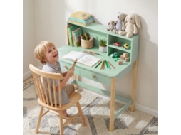 Mesa De Estudo Infantil Com Gavetas E Prateleira Para Crianças De 5 A 12 Anos - 90x52x105 Cm Na Cor Verde