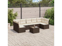 Vidaxl 8 Pcs Conjunto Sofás De Jardim C/ Almofadões Vime Pe Castanho