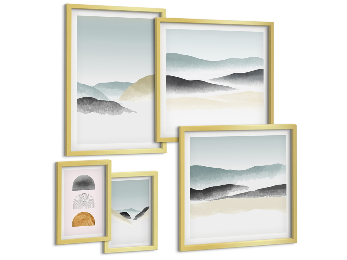 Pinturas Murais Modernas Ruas Charmosas Com Pizza Moldura Dourada Imagens Para Um Quarto Infantil Espelharte (conjunto De 5 Imagens)
