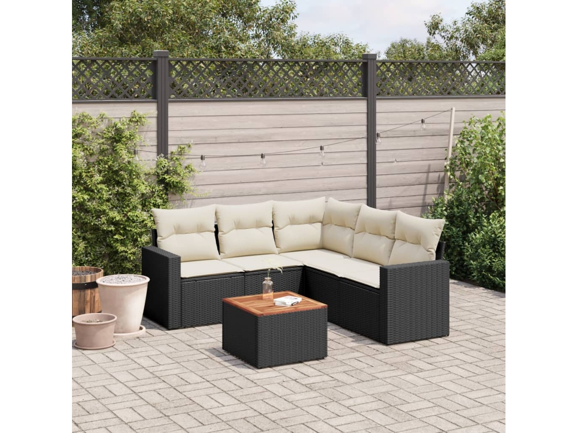 Vidaxl 6 Pcs Conjunto Sofás De Jardim C/ Almofadões Vime Pe Preto