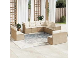 Vidaxl 11 Pcs Conjunto Sofás De Jardim C/ Almofadões Vime Pe Bege