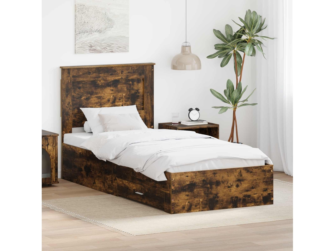 Vidaxl Estrutura da Cama Manual Carvalho Defumado e Prata 75 X 190 Cm