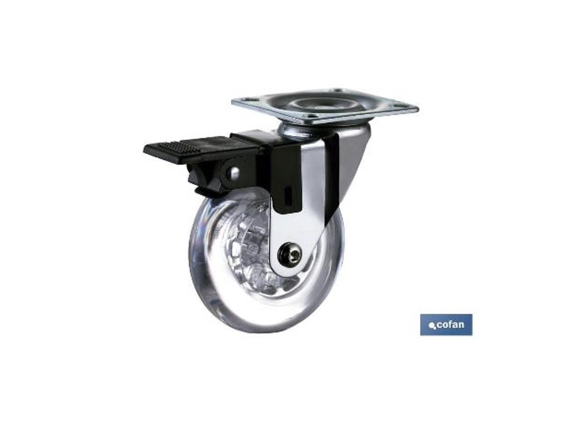 Rueda transp/cromado placa/freno pu ø75mm