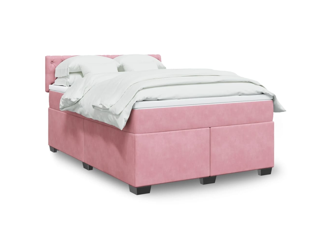 Vidaxl Cama Com Molas/colchão 140x200 Cm Veludo Rosa-escuro