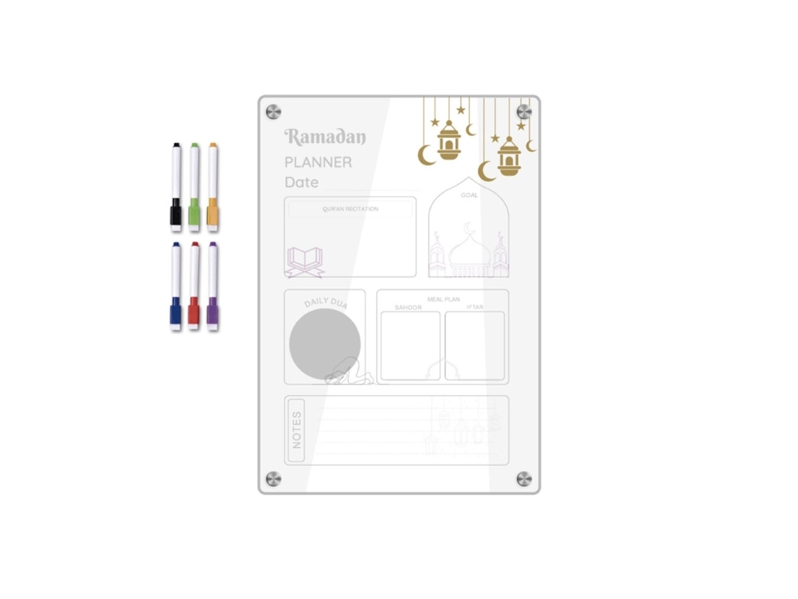 Calendário Semanal Planejador Acrílico Magnético Geladeira Planejador De Refeições Do Ramadã Quadro De Memorandos Slowmoose
