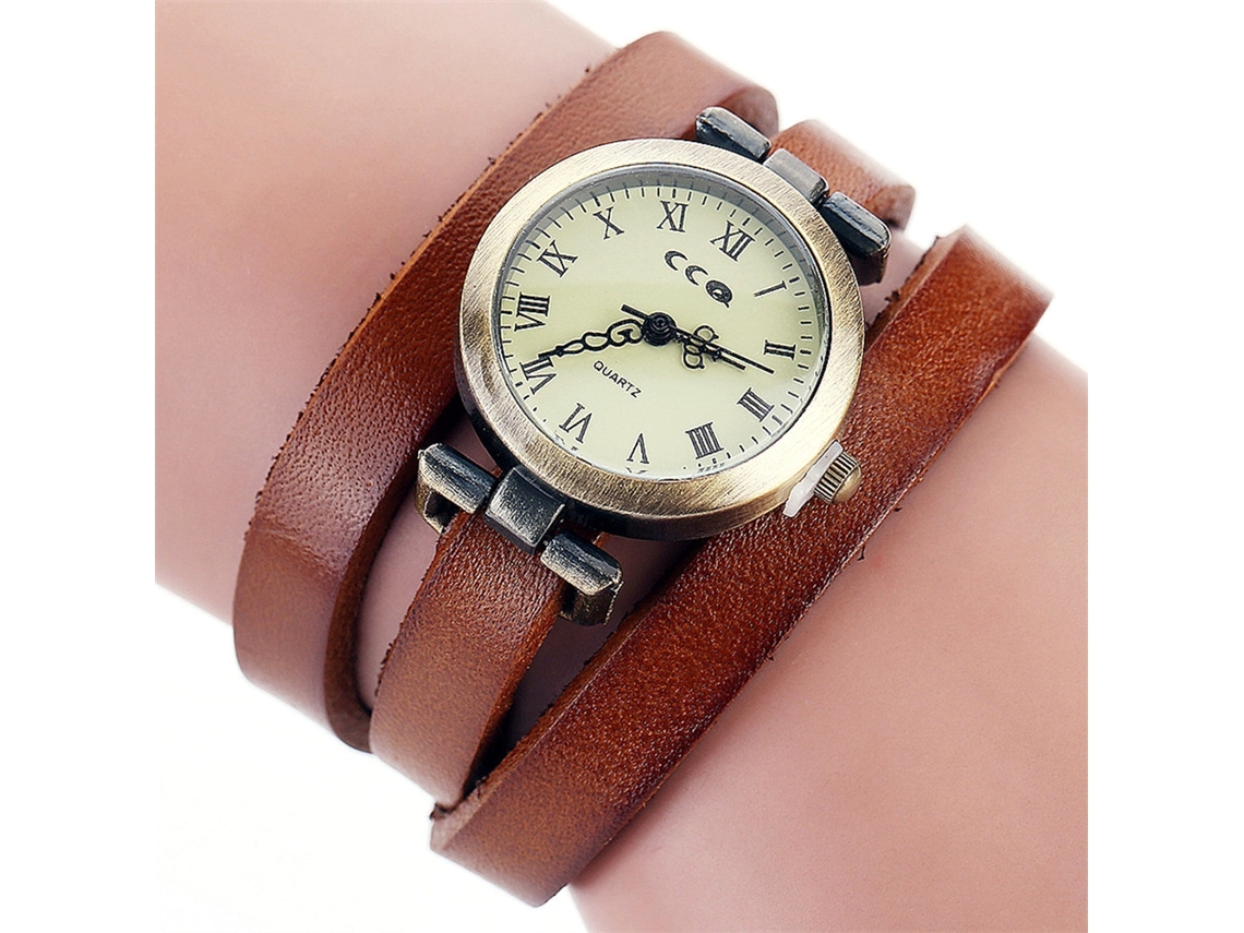 Relógio Pulseira Feminino Estilo Punk Multicamada Liga Quartzo Café Claro