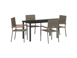 Conjunto 5 De Jantar De Jardim De Vidaxl Cinza Rattan Poliéster