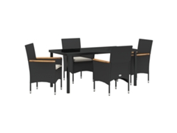 Conjunto 5 De Jantar Para Jardim Com Almofadas Vidaxl Rattan Preto