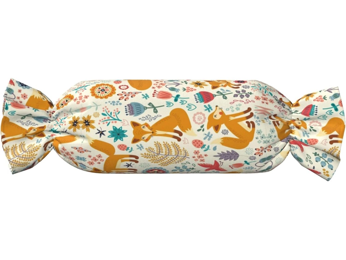 Almofada Cilíndrica Fofa Formato de Doce com Estampa Floral 100 % Poliéster Ideal para Viagens, Casa e