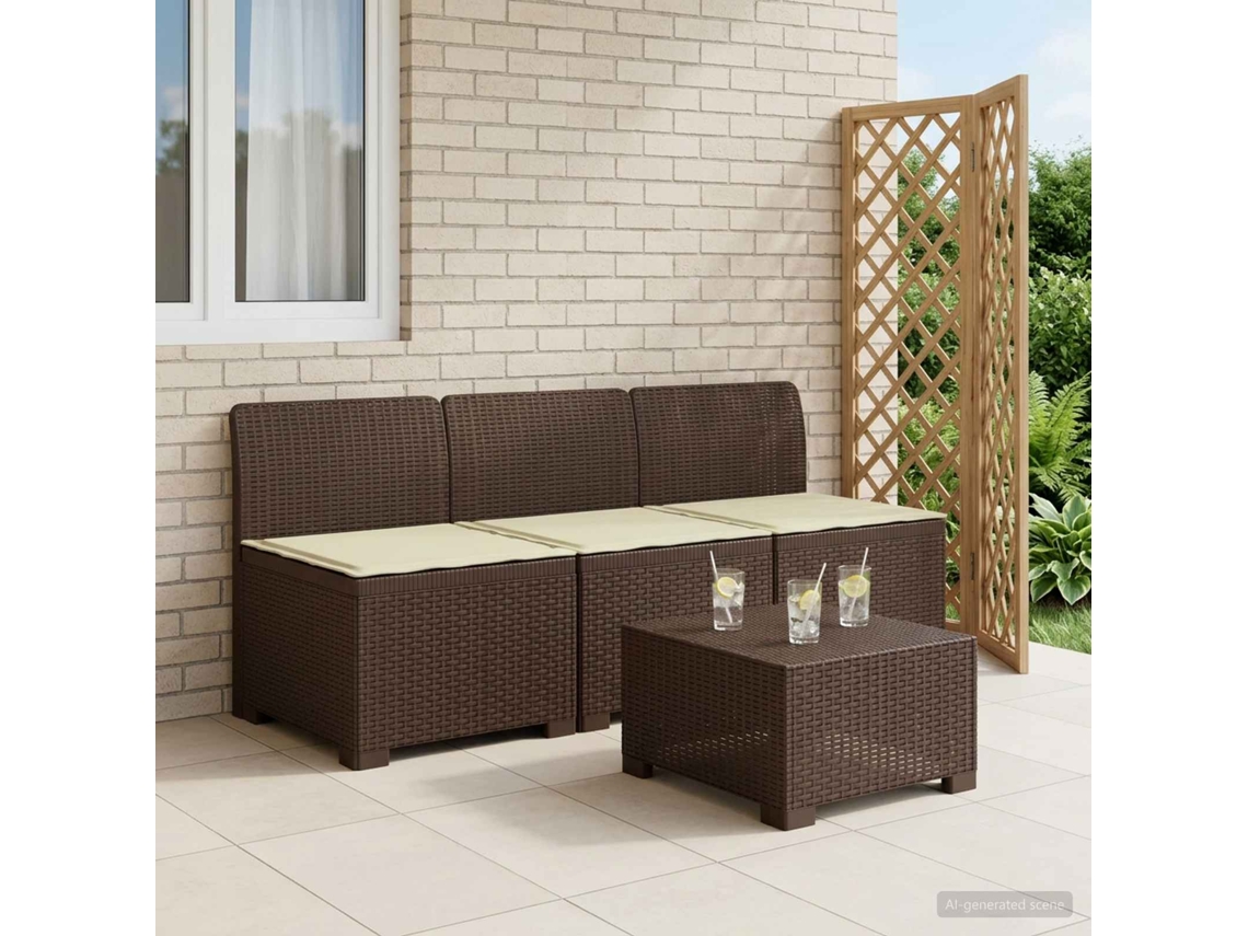 Vidaxl Sofá De Jardim 3 Lugares Com Almofadas Visual Rattan Pp