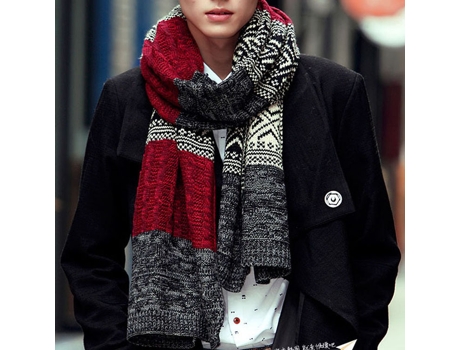 Xale De Inverno De Alta Qualidade E Novo Estilo Para Homens, Cachecol De Lã Quente - Preto E Vermelho -slowmoose