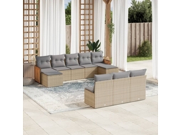 Vidaxl 10 Pcs Conjunto De Sofás P/ Jardim Com Almofadões Vime Pe Bege
