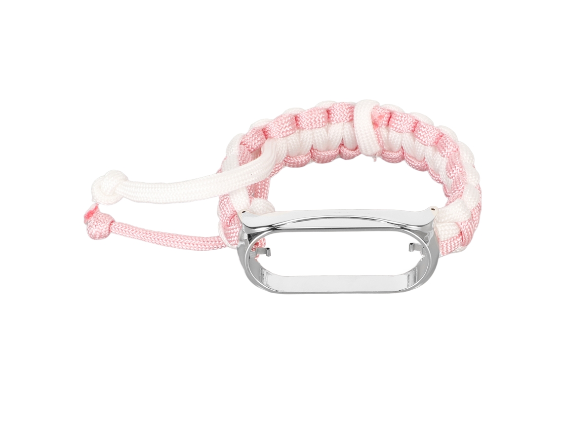 Pulseira Trançada 2 em 1 para Mi Band 7 Náilon Elástica Ajustável Rosa Branca