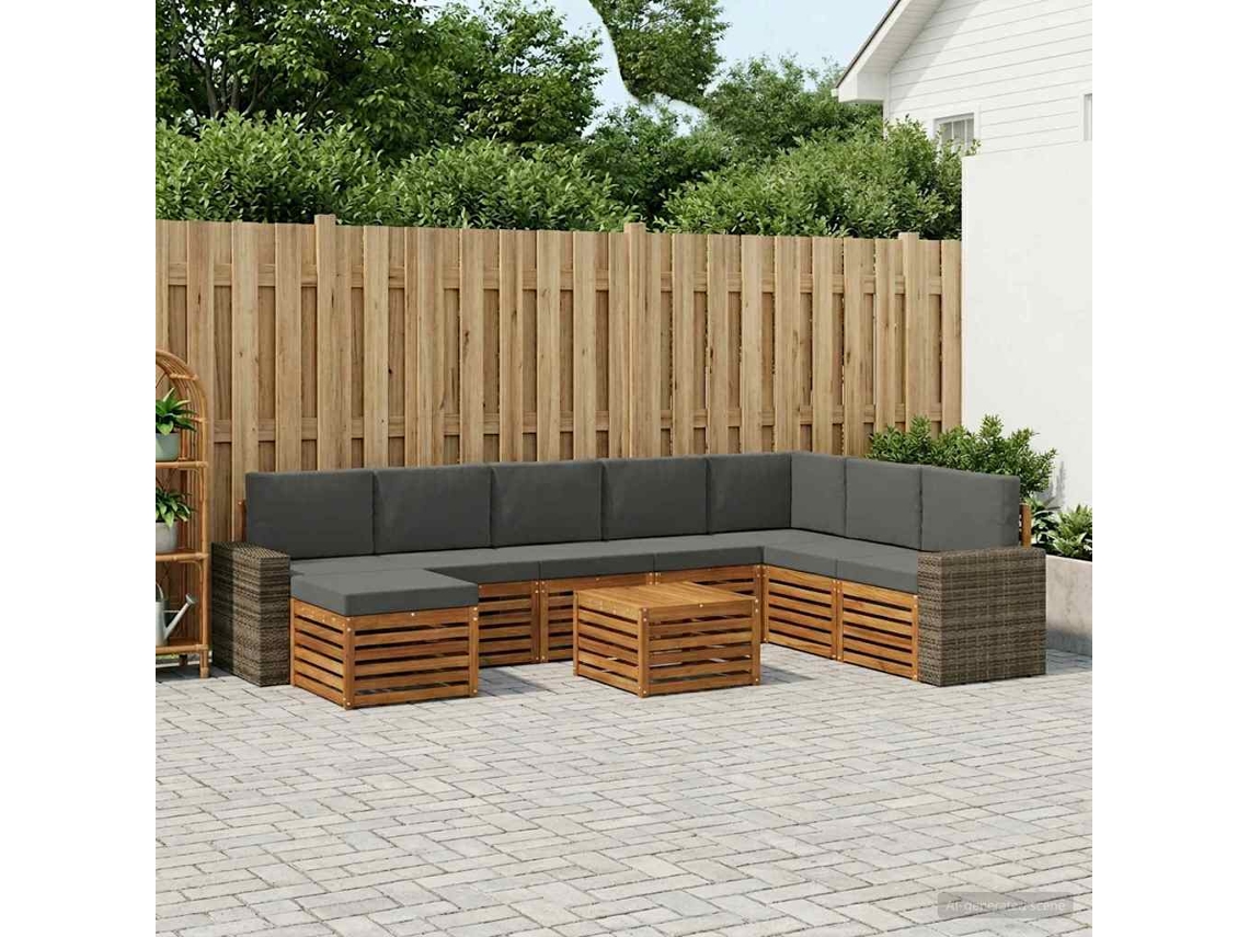 Vidaxl Conjunto De Sofás Para Exterior 9 Unid. Natural E Antracite
